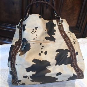 Cowhide print hobo bag